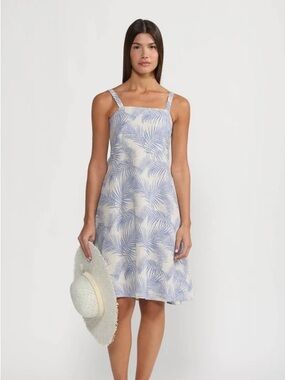 MARE BLU Aqua Blue Black Palm Tree Print Slip Dress Milano Italy Stretch Small